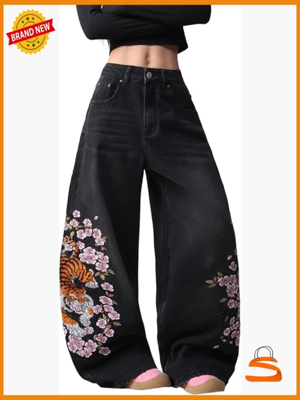 Wide Leg Baggy Jeans Embroidered Hip Hop Y2k Oversized Skater Trousers